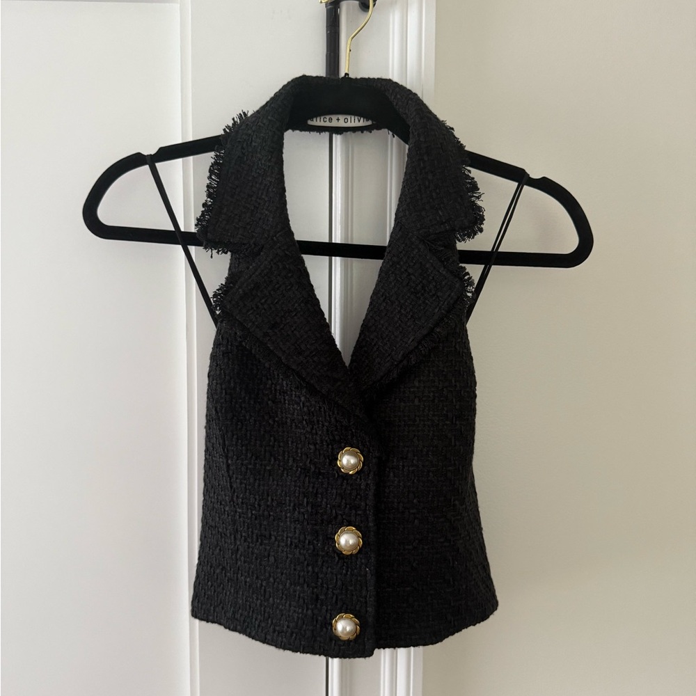Alice + Olivia Black Halter Blouse with Notched Collar MERI HALTER VEST😍 - Picture 10 of 15